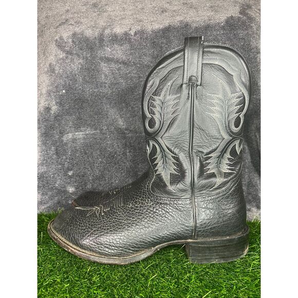Tony Lama Black Pebbled Leather Western Cowboy Boots– Size 12 D